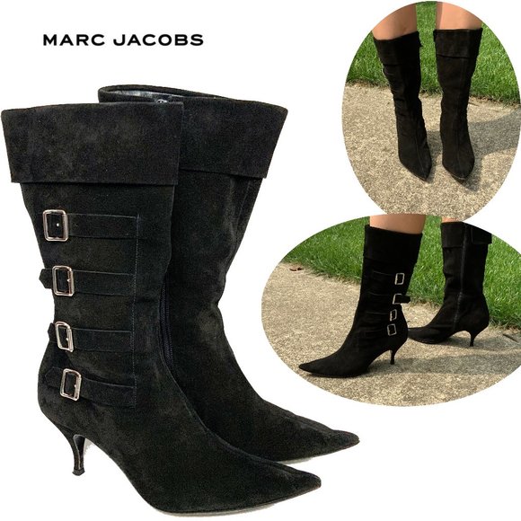 Marc Jacobs Shoes - Vintage Marc Jacobs Black Suede Heel Boots Sz 9.5